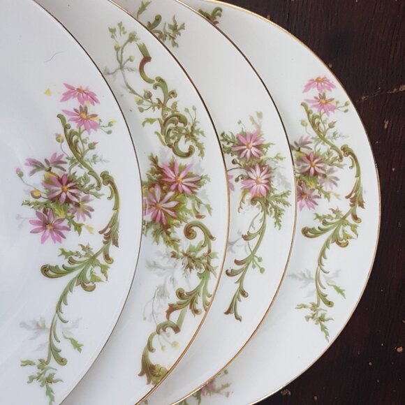 1920s Limoges Porcelain Side Plates: Pink Daisy Floral 6-inch Set Wedding Gift - Picture 4 of 10